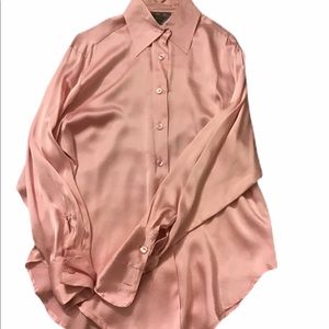 NY STYLE Pink long sleeve button down silk blouse